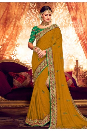 Mustard satin festival wear saree  1907